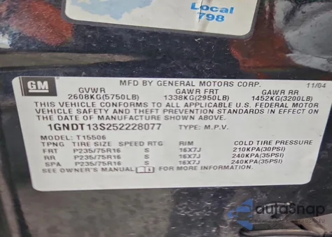 2005 Chevrolet Trailblazer Ls from USA, damaged, VIN 1GNDT13S252228077